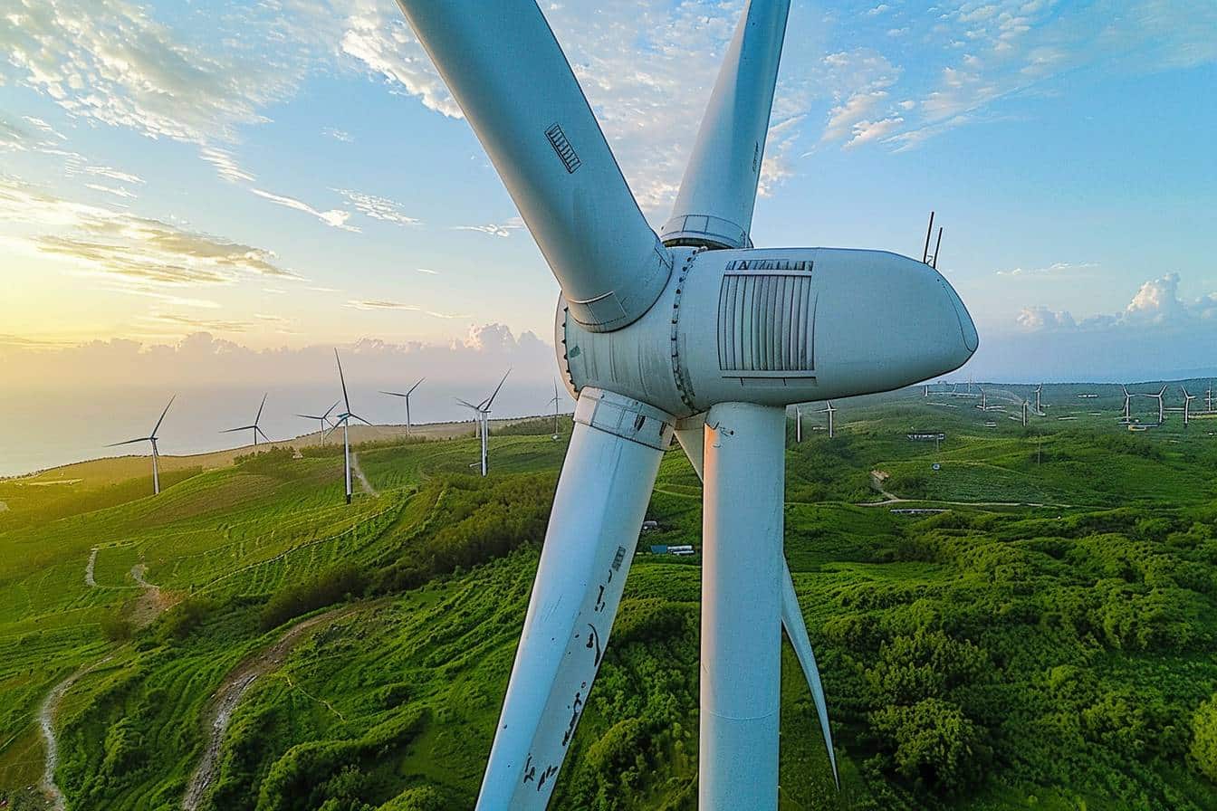 Éolienne en fonctionnement avec ciel dégagé