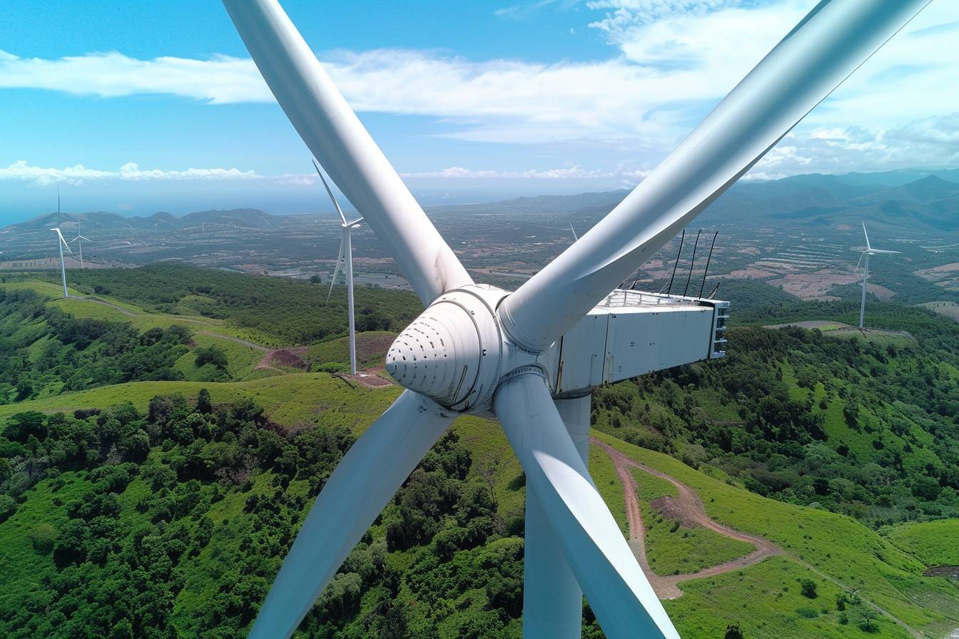 Éolienne produisant de l'énergie renouvelable  
Dispositif captant le vent pour générer de l'électricité