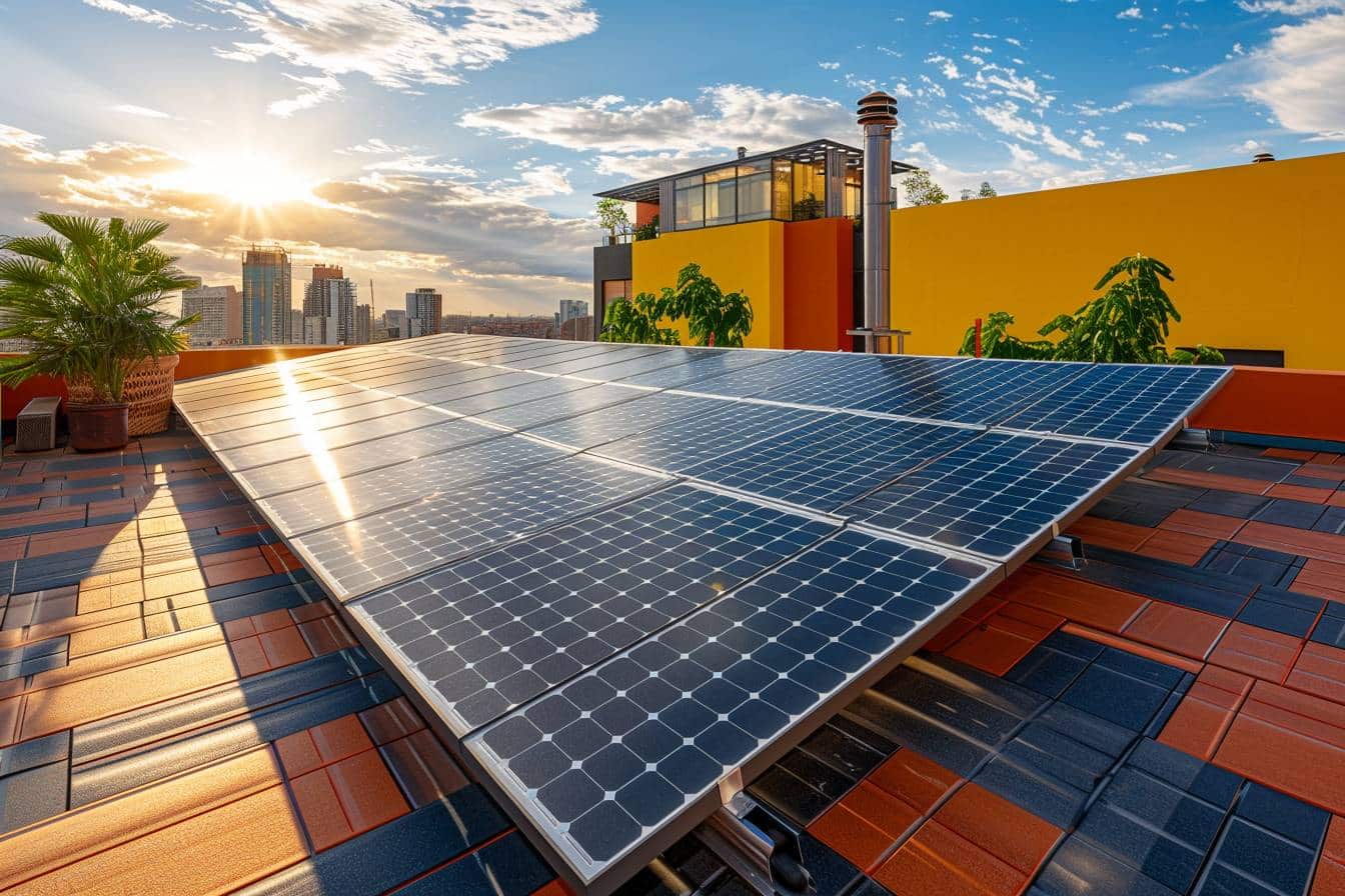 Panneaux solaires sur un toit sous un ciel nuageux