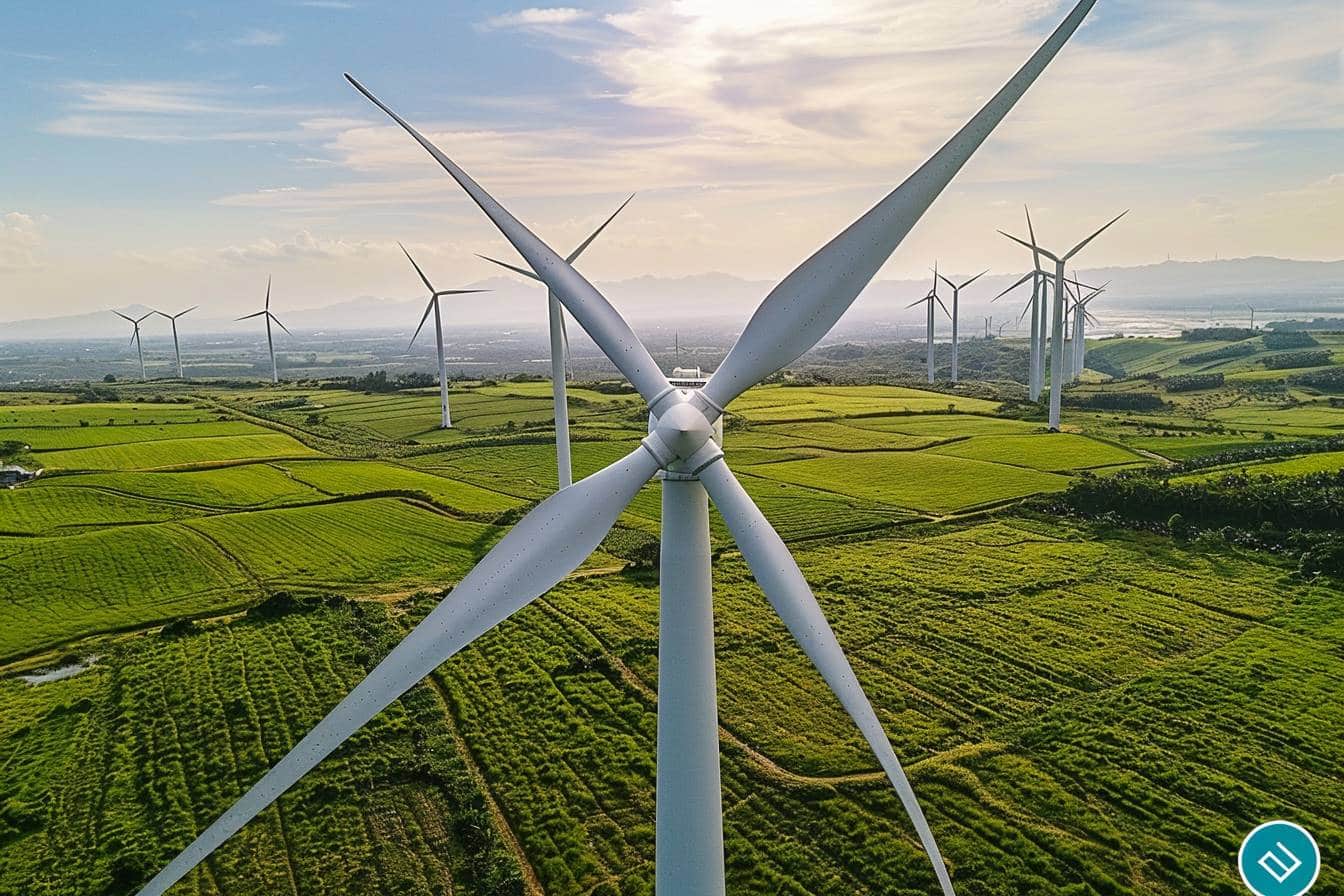 Éoliennes modernes se dressent dans un paysage vaste