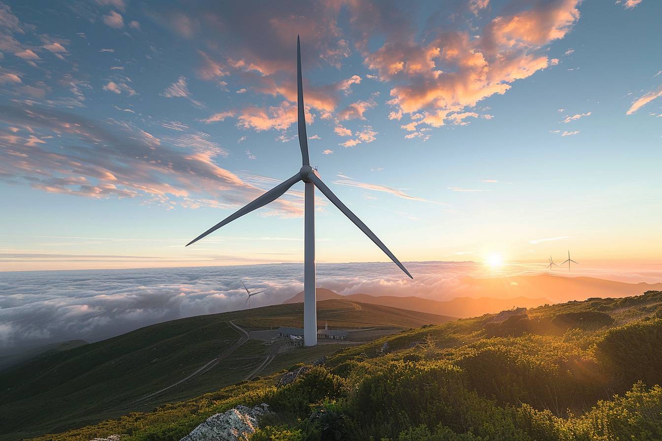 Éolienne en fonctionnement sous un ciel dégagé